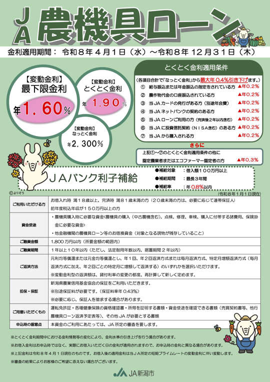 ＪＡ農機具ローンのご案内