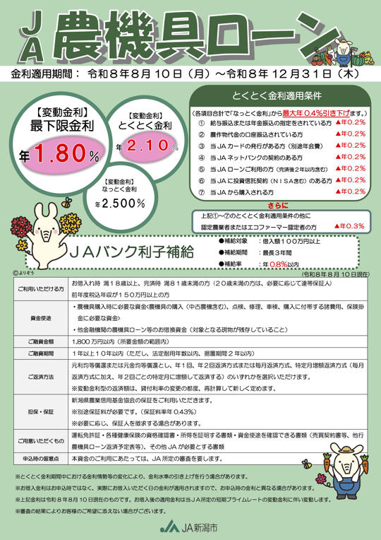 ＪＡ農機具ローンのご案内