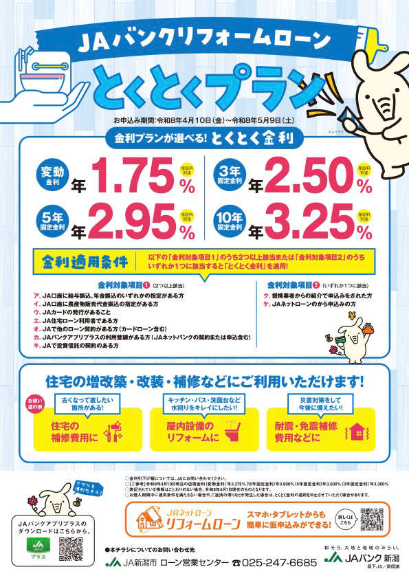 ＪＡリフォームローンとくとくプランのご案内